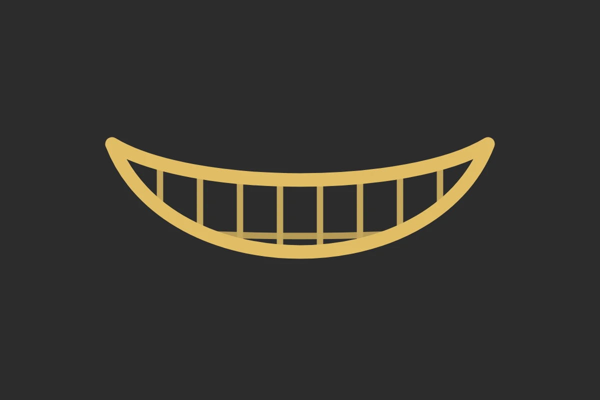 A drawing of the Cheshire Cat's wide grin, in gold on charcoal