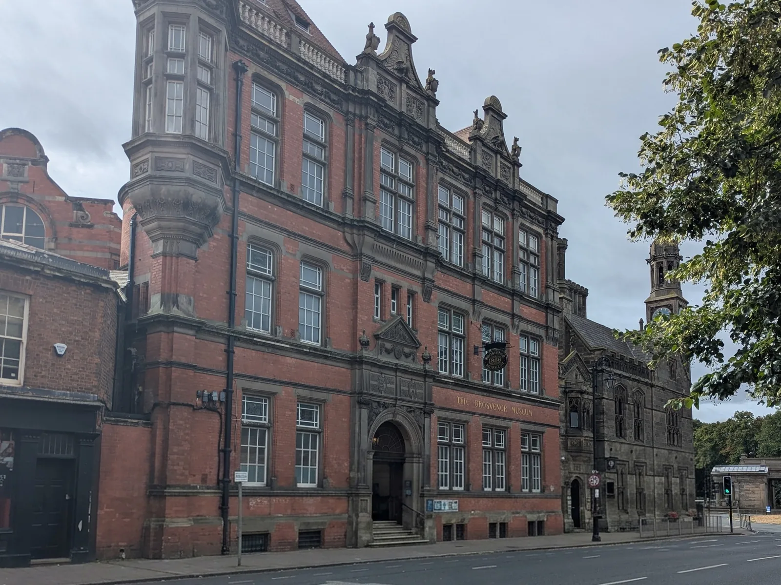 The red brick front of the Grosvenor Museum on Grosvenor Street