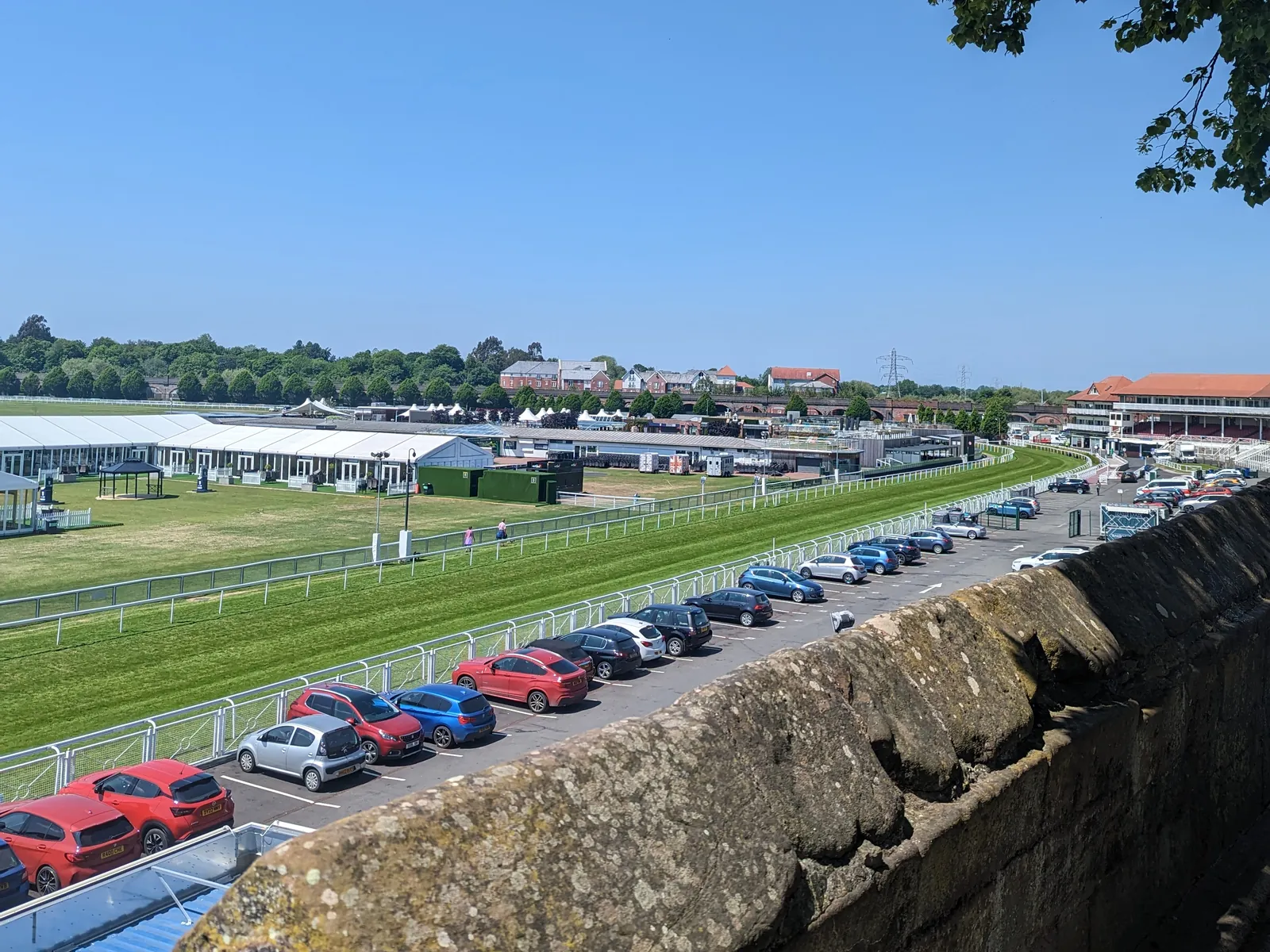 Chester Racecourse seen from the city walls on a sunny day