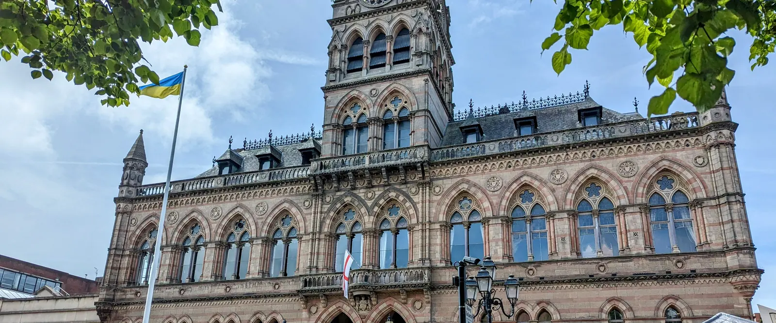 Chester Town Hall under a blue sky