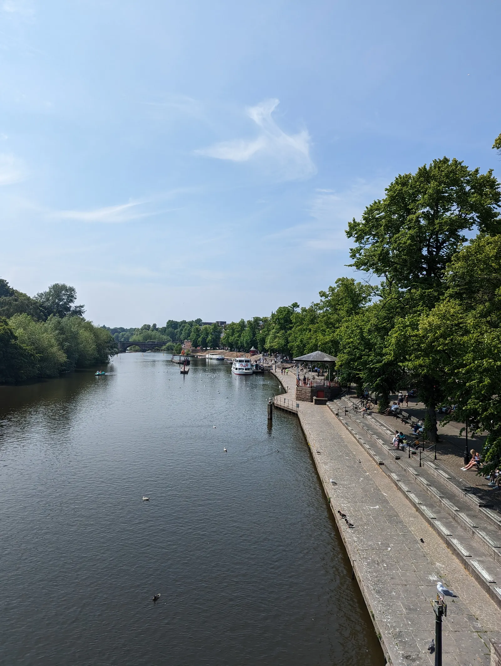 The River Dee and tree-lined Groves promenade in summer