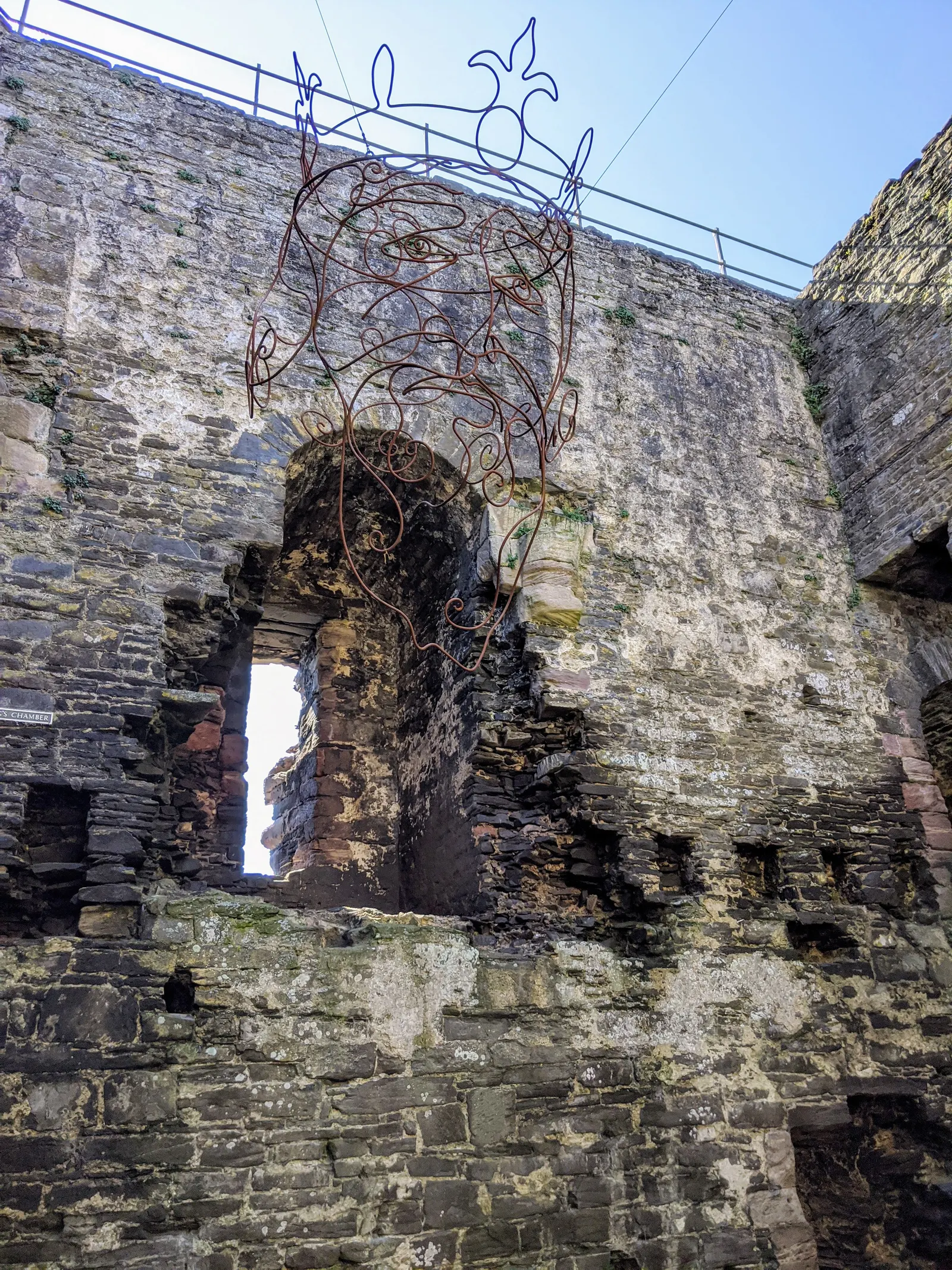 Inside a ruined stone tower at Conwy Castle, North Wales