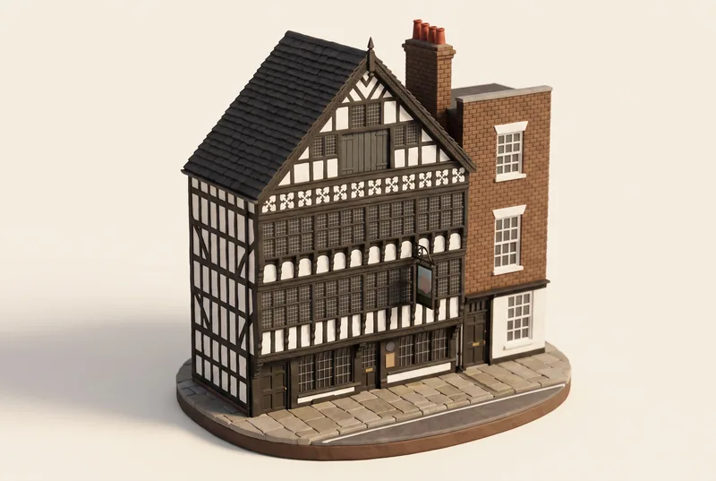AI-created miniature diorama of Bear and Billet in Chester, modelled from a verified photograph.