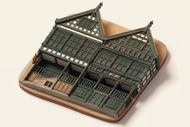AI-created miniature diorama of Bishop Lloyd's House in Chester, modelled from a verified photograph.