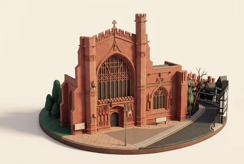 AI-created miniature diorama of Chester Cathedral in Chester, modelled from an Enjoy the Pause photograph.