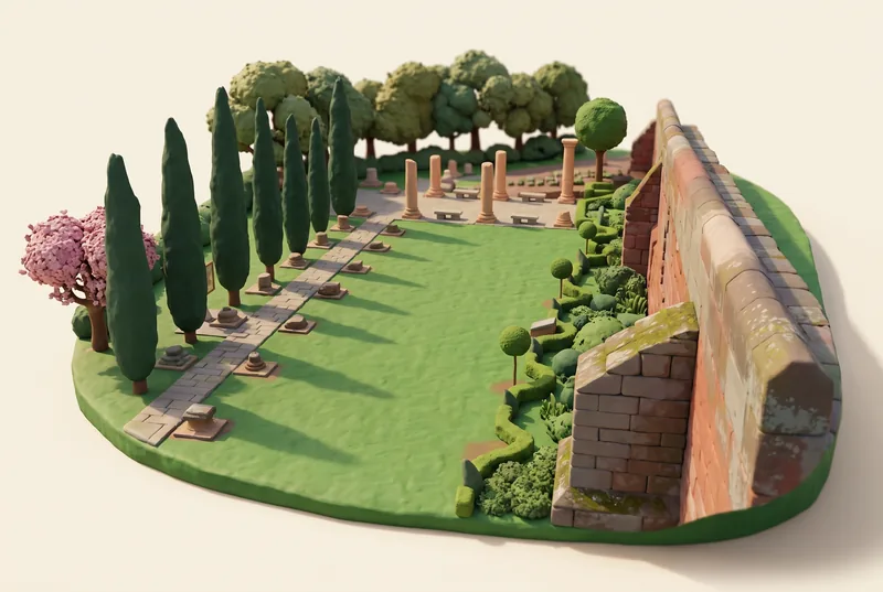 AI-created miniature diorama of Chester Roman Gardens in Chester, modelled from an Enjoy the Pause photograph.