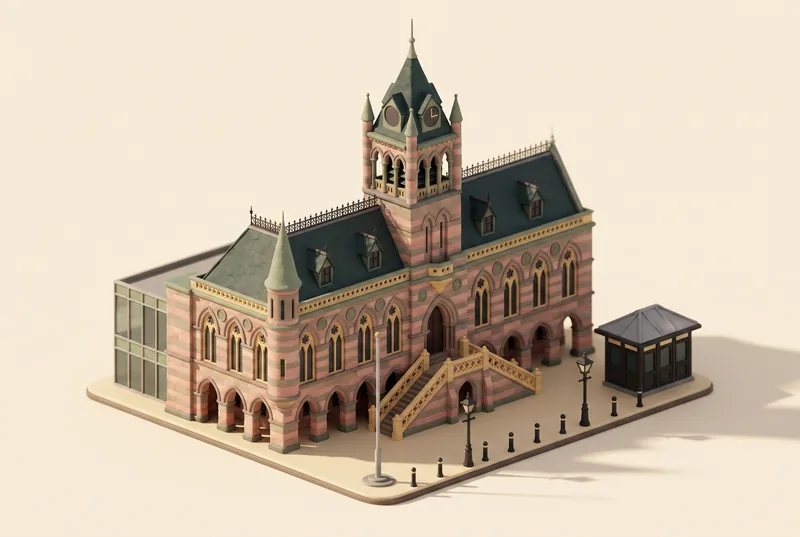 AI-created miniature diorama of Chester Town Hall in Chester, modelled from an Enjoy the Pause photograph.