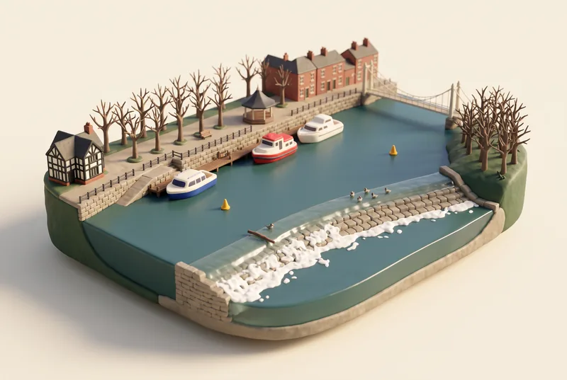 AI-created miniature diorama of Chester Weir and the Dee Mills site in Chester, modelled from an Enjoy the Pause photograph.