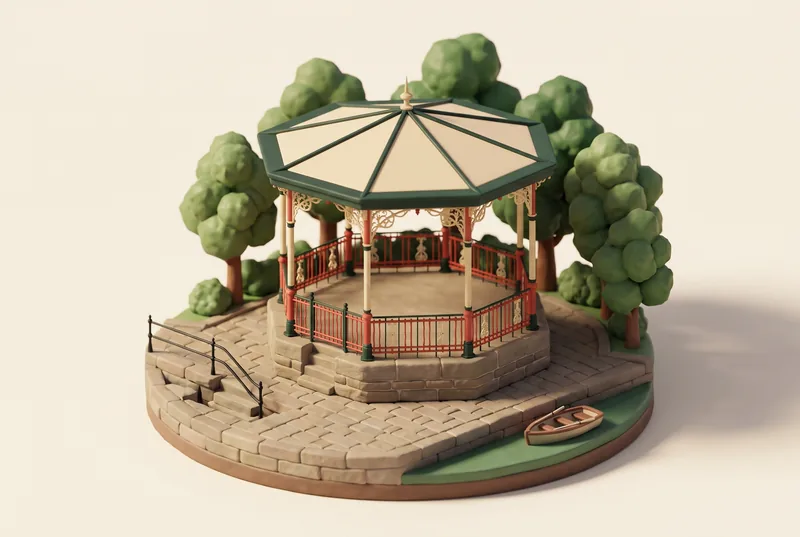 AI-created miniature diorama of the Groves bandstand in Chester, modelled from an Enjoy the Pause photograph.