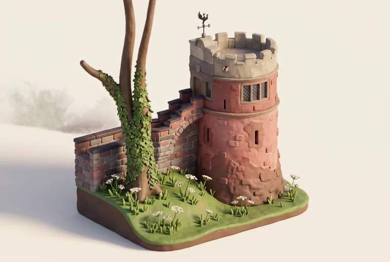 AI-created miniature diorama of King Charles Tower in Chester, modelled from a verified photograph.