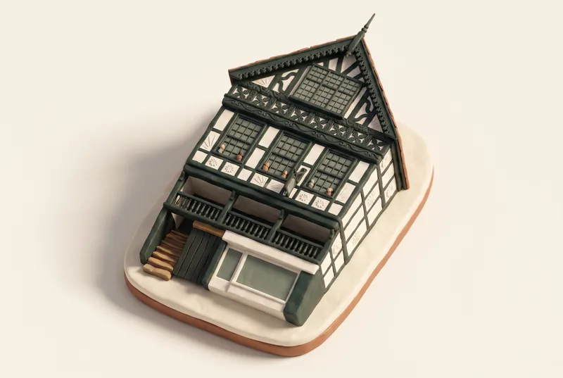 AI-created miniature diorama of Leche House in Chester, modelled from a verified photograph.