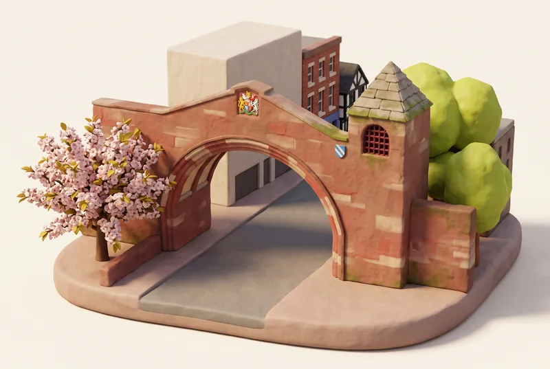 AI-created miniature diorama of Newgate in Chester, modelled from a verified photograph.
