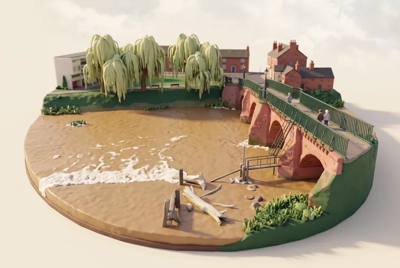 AI-created miniature diorama of Old Dee Bridge in Chester, modelled from an Enjoy the Pause photograph.