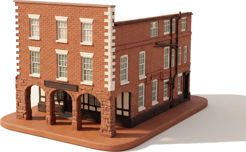 AI-created miniature diorama of The Pied Bull in Chester, modelled from a verified photograph.