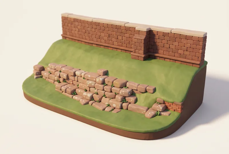 AI-created miniature diorama of Roman Quay Wall in Chester, modelled from a verified photograph.