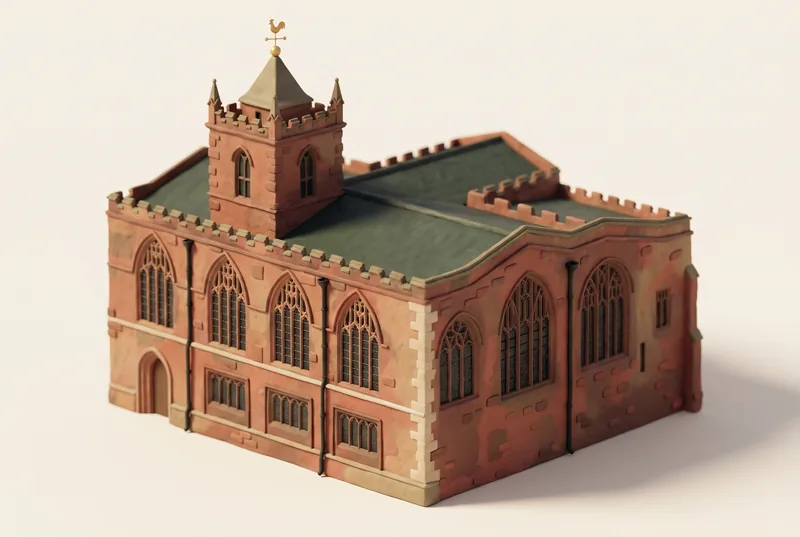 AI-created miniature diorama of St Peter's Church in Chester, modelled from a verified photograph.