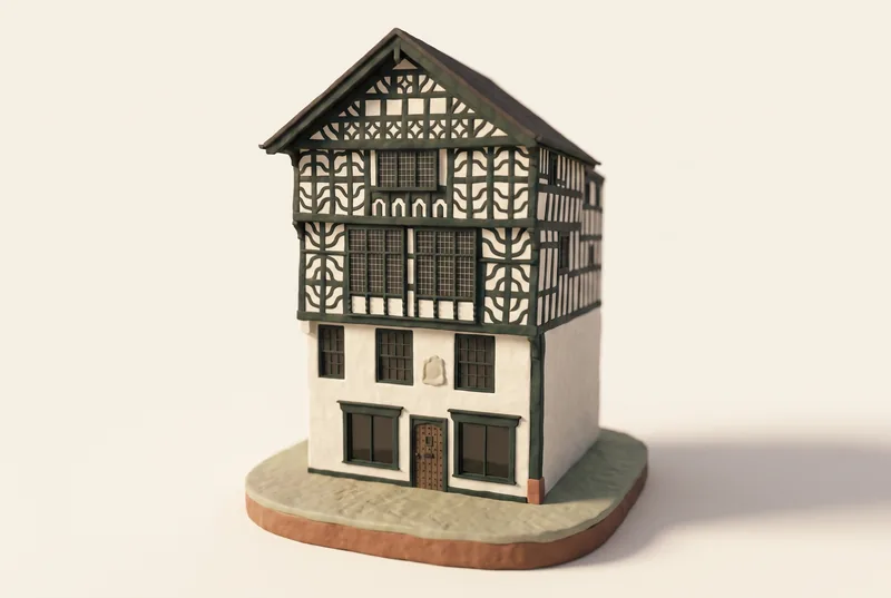 AI-created miniature diorama of Tudor House in Chester, modelled from a verified photograph.